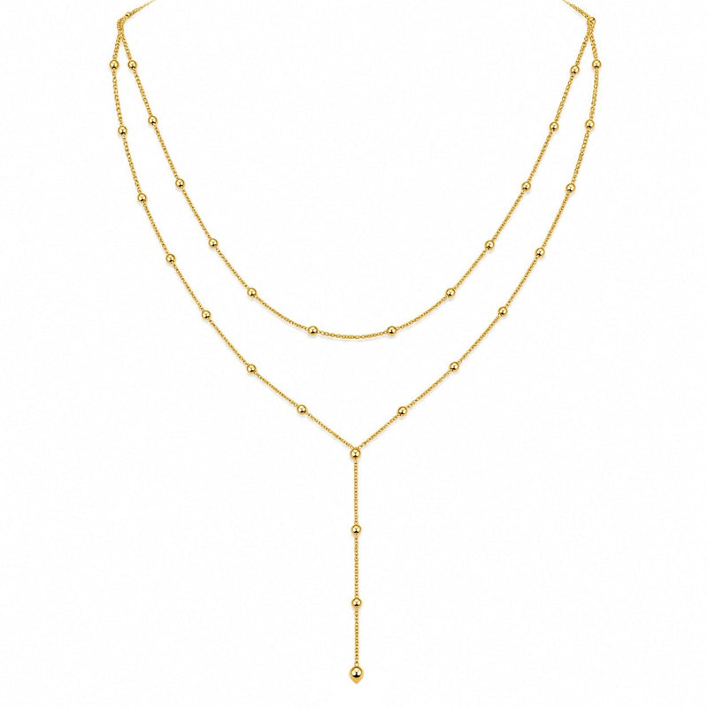 14K Gold Double Layered Spaced Bead Necklace