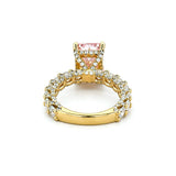 14K Gold Lab Grown Radiant Pink Diamond U Prong and Under Halo Engagement Ring