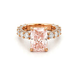 14K Gold Lab Grown Radiant Pink Diamond U Prong and Under Halo Engagement Ring