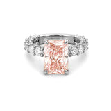 14K Gold Lab Grown Radiant Pink Diamond U Prong and Under Halo Engagement Ring