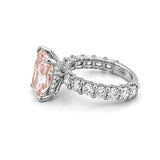 14K Gold Lab Grown Radiant Pink Diamond U Prong and Under Halo Engagement Ring