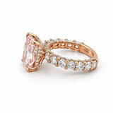 14K Gold Lab Grown Radiant Pink Diamond U Prong and Under Halo Engagement Ring