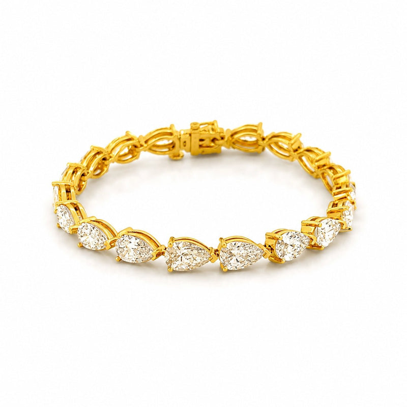 14K Gold Large Lab Grown Pear Cut Diamond Tennis Bracelet