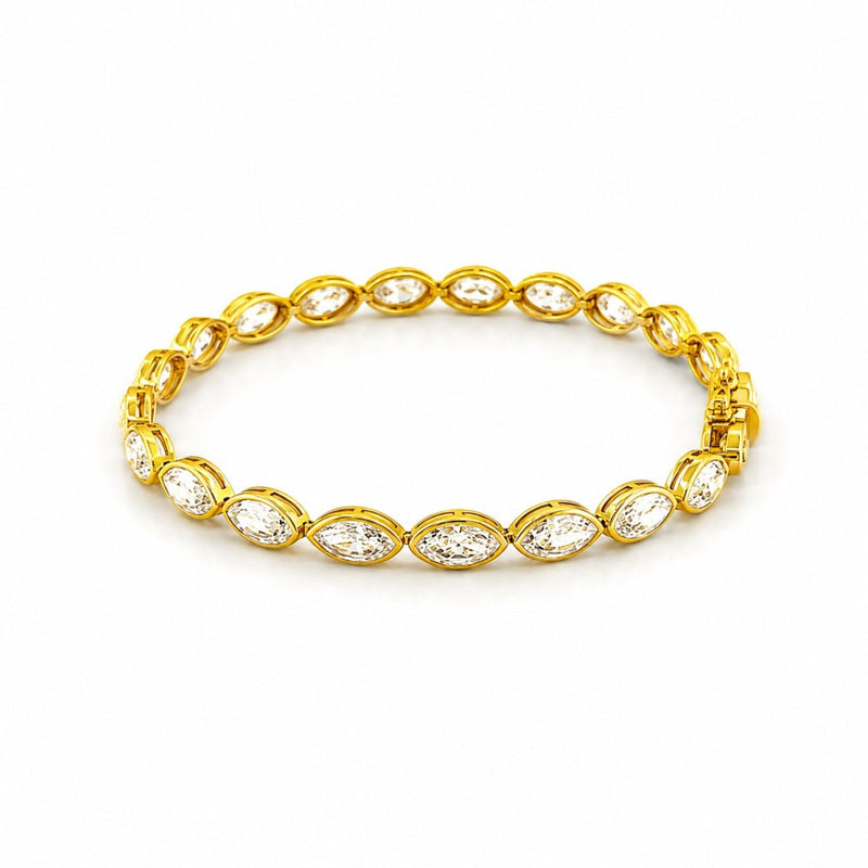 14K Gold Lab Grown Cut Marquise Pear Oval Diamond Bezel Bracelet