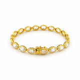 14K Gold Lab Grown Cut Marquise Pear Oval Diamond Bezel Bracelet