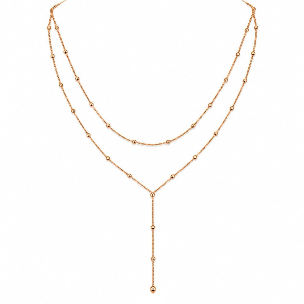 14K Gold Double Layered Spaced Bead Necklace