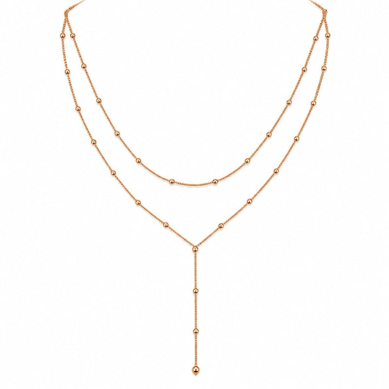 14K Gold Double Layered Spaced Bead Necklace