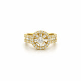 14K Gold Diamond Wheel Three Row Band