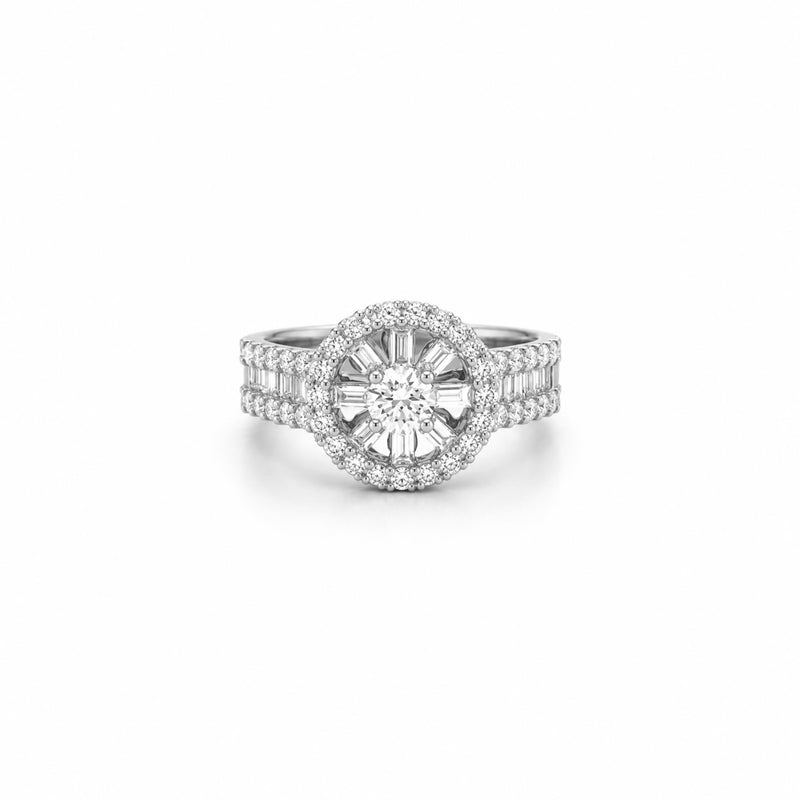 14K Gold Diamond Wheel Three Row Band