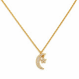 14K Gold Diamond Pavé Moon and Star Pendant Necklace