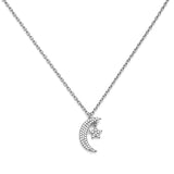 14K Gold Diamond Pavé Moon and Star Pendant Necklace