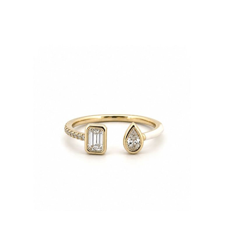 14K Gold Open Emerald and Pear Bezel Diamond Enamel Band