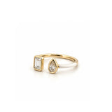 14K Gold Open Emerald and Pear Bezel Diamond Enamel Band