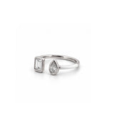 14K Gold Open Emerald and Pear Bezel Diamond Enamel Band