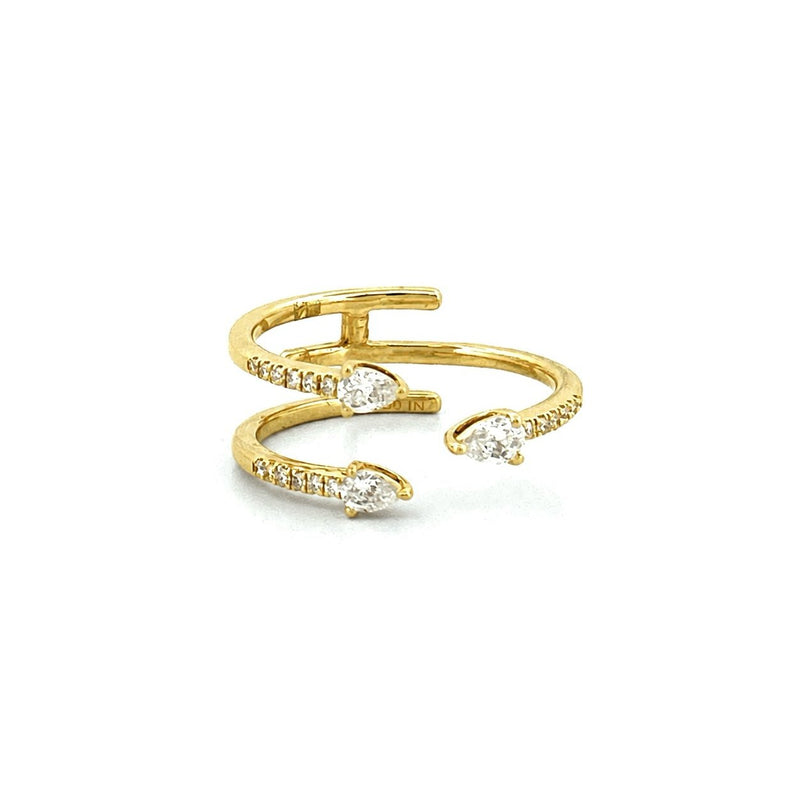 14K Gold Three Row Open Pear Diamond Staggered Band