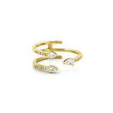 14K Gold Three Row Open Pear Diamond Staggered Band