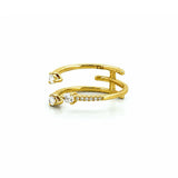 14K Gold Three Row Open Pear Diamond Staggered Band