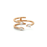 14K Gold Three Row Open Pear Diamond Staggered Band