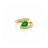 14K Gold Open Pear Shape Emerald Diamond Band