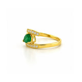 14K Gold Open Pear Shape Emerald Diamond Band