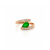14K Gold Open Pear Shape Emerald Diamond Band