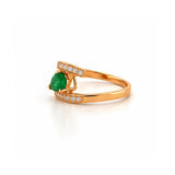 14K Gold Open Pear Shape Emerald Diamond Band