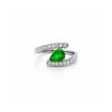 14K Gold Open Pear Shape Emerald Diamond Band