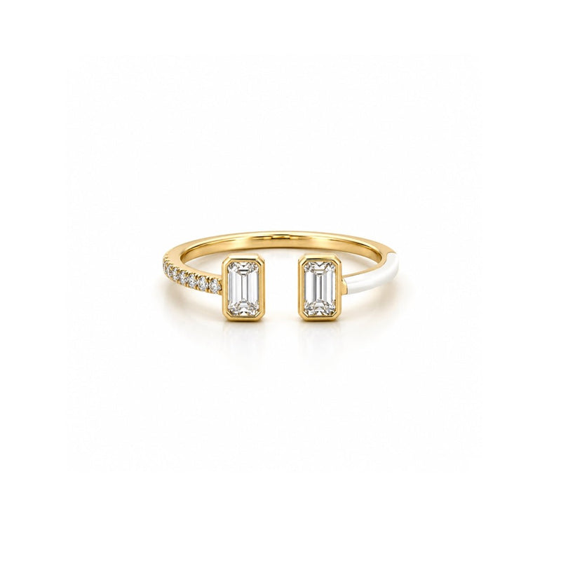 14K Gold Open Emerald Bezel Diamond Enamel Band