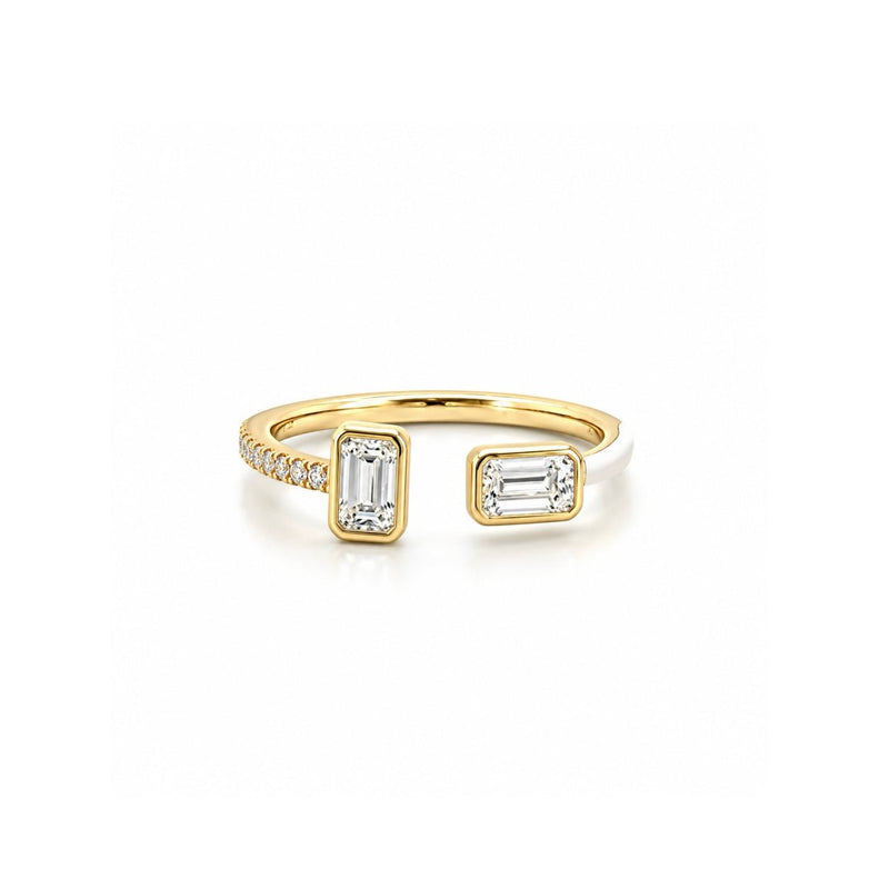 14K Gold Open Alternating Emerald Bezel Diamond Enamel Band