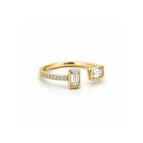 14K Gold Open Alternating Emerald Bezel Diamond Enamel Band