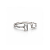 14K Gold Open Alternating Emerald Bezel Diamond Enamel Band