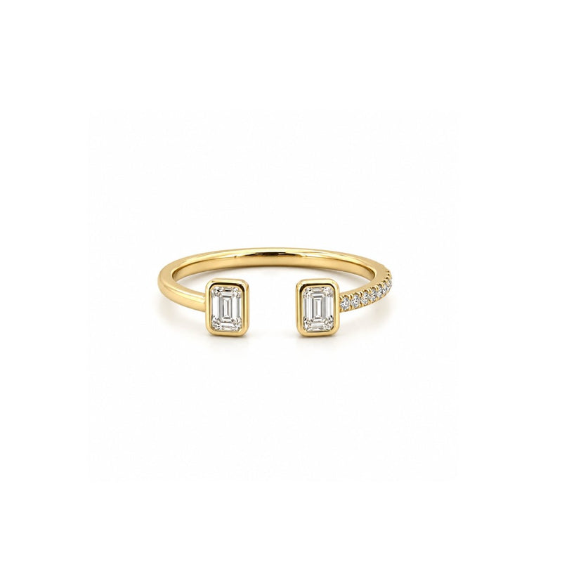 14K Gold Open Emerald Bezel Diamond Band
