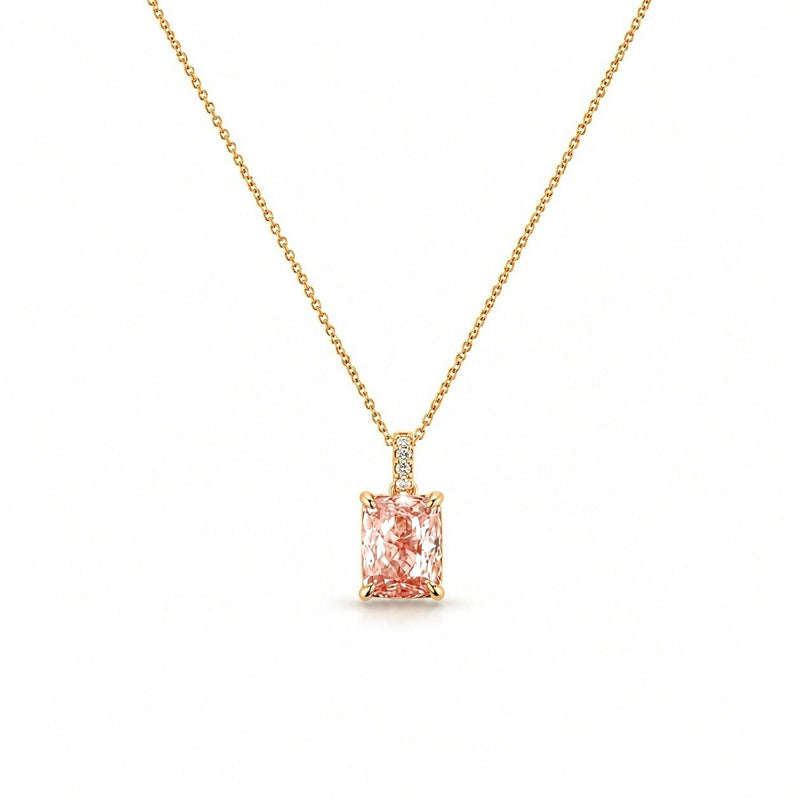 14K Gold Lab Grown Cushion Pink Diamond Under Halo Pendant Necklace