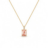 14K Gold Lab Grown Cushion Pink Diamond Under Halo Pendant Necklace