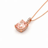 14K Gold Lab Grown Cushion Pink Diamond Under Halo Pendant Necklace