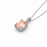 14K Gold Lab Grown Cushion Pink Diamond Under Halo Pendant Necklace