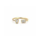 14K Gold Open Emerald and Oval Bezel Diamond Band