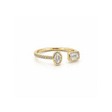 14K Gold Open Emerald and Oval Bezel Diamond Band