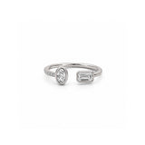 14K Gold Open Emerald and Oval Bezel Diamond Band