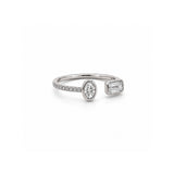 14K Gold Open Emerald and Oval Bezel Diamond Band