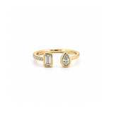 14K Gold Open Pear and Emerald Bezel Diamond Band