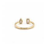 14K Gold Open Pear and Emerald Bezel Diamond Band