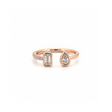 14K Gold Open Pear and Emerald Bezel Diamond Band