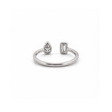 14K Gold Open Pear and Emerald Bezel Diamond Band