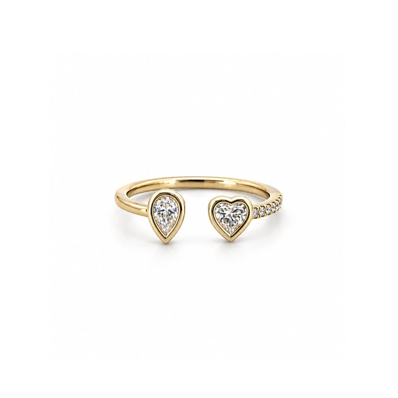 14K Gold Open Pear and Heart Bezel Diamond Band