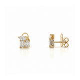 14K Gold Lab Grown Tri Stone Cluster Diamond Stud Earrings