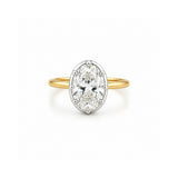14K Two Tone Gold Eight Prong Lab Grown Oval Diamond Bezel Solitaire Engagement Ring