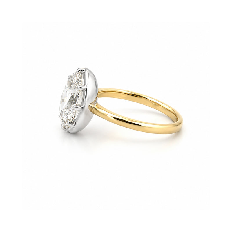 14K Two Tone Gold Eight Prong Lab Grown Oval Diamond Bezel Solitaire Engagement Ring