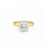 14K Two Tone Gold Eight Prong Lab Grown Cushion Diamond Bezel Solitaire Engagement Ring