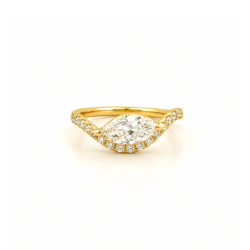 14K Gold Lab Grown Marquise Diamond Curved Band